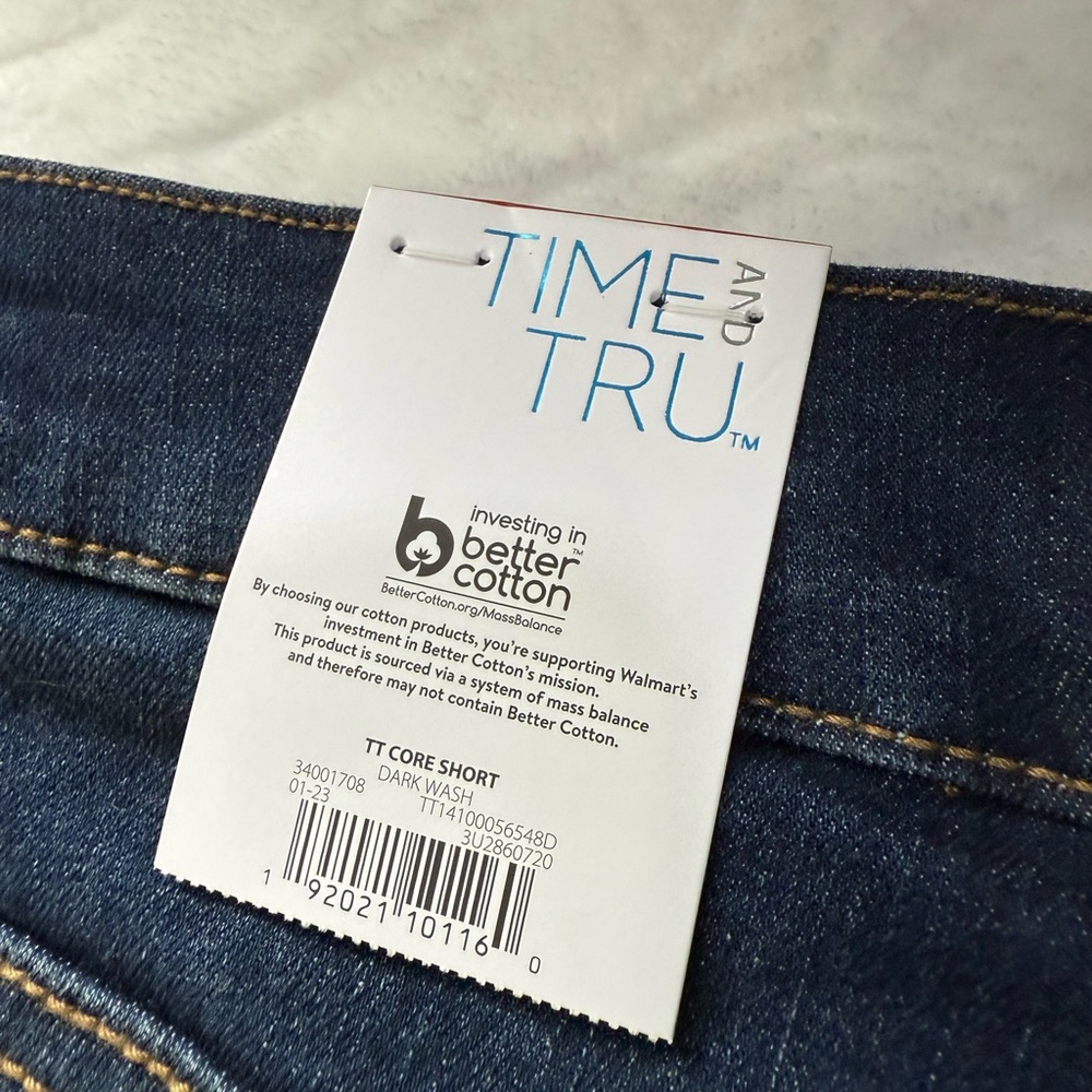 Nwt Walmart Time & And Tru True Core Jean Short Cuffed Stretch Dark Wash Blue 8 - Picture 11 of 11